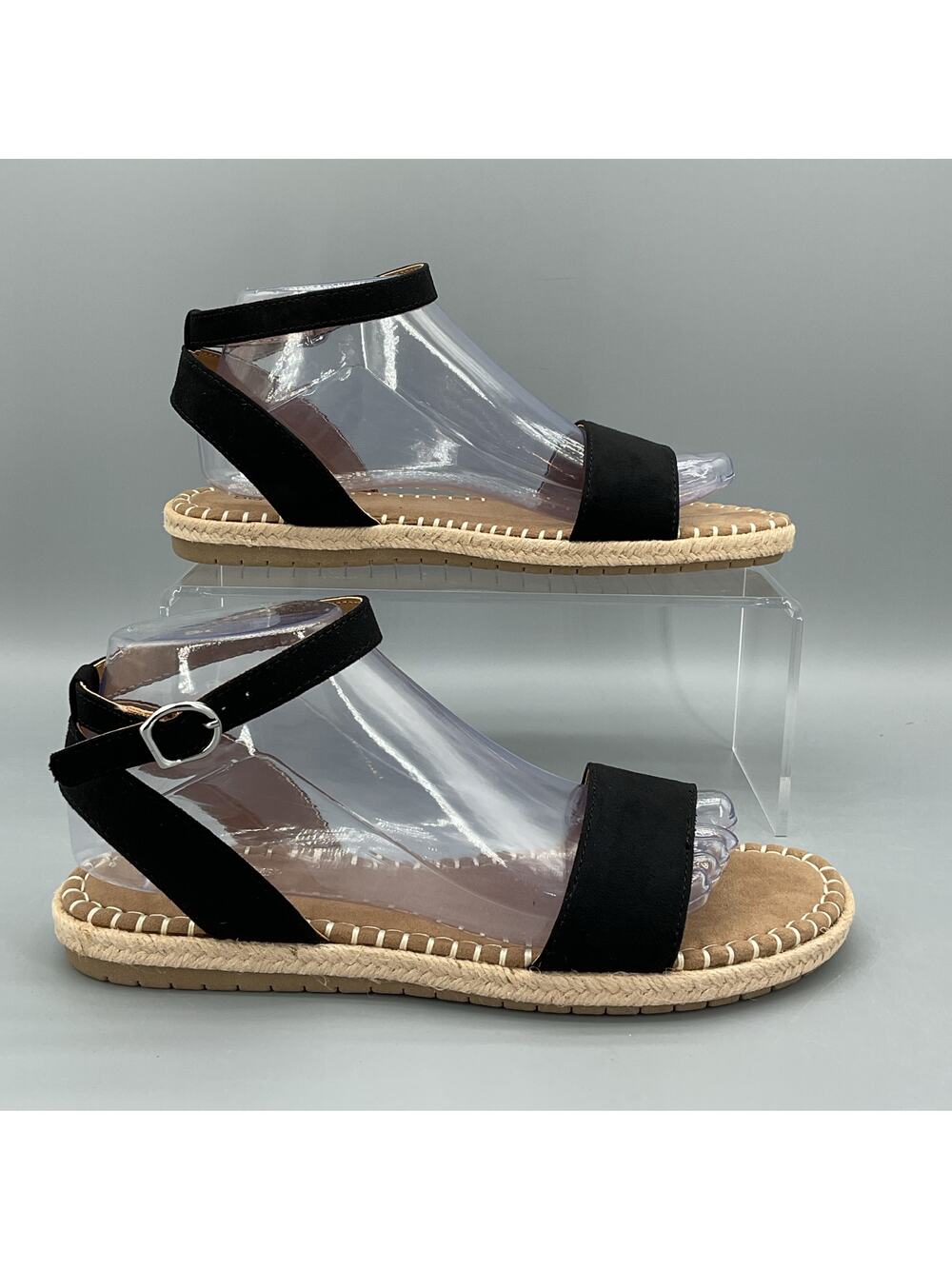 NEW Style & Co Women’s Peggyy Ankle Strap Espadrille Flat Sandals Black Size 8M